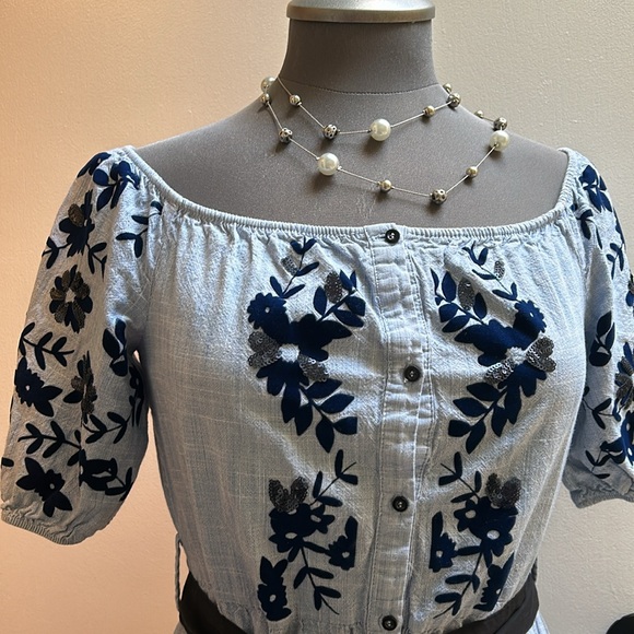 Zara Embroidered Sequinned Blue Dress &  Black Belt - Picture 10 of 16